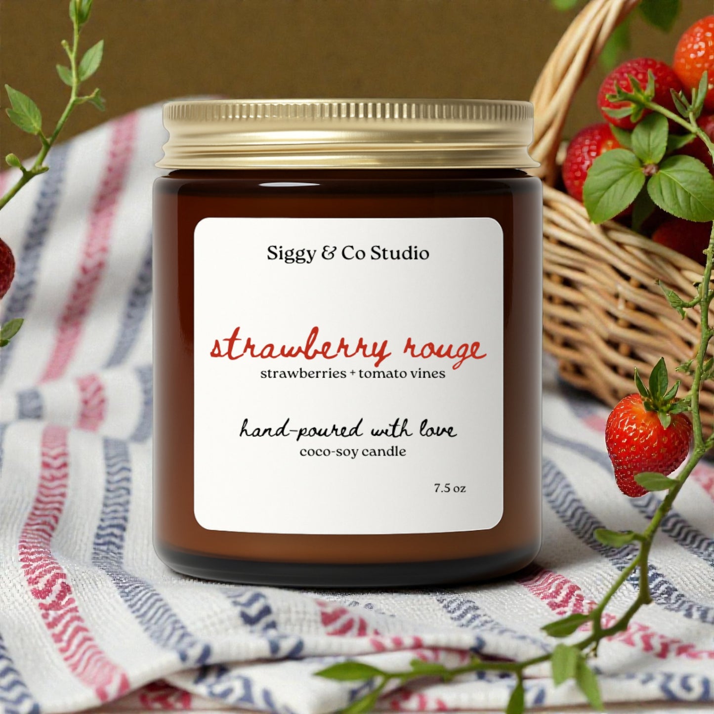 Strawberry Rouge- Strawberries & Tomato Vine Scented Premium Coco-soy candle