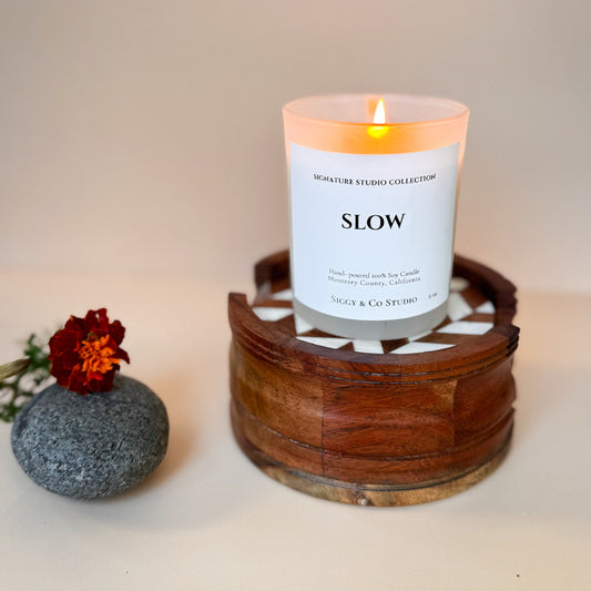 Slow – Smoky Woods & Amber Soy Candle