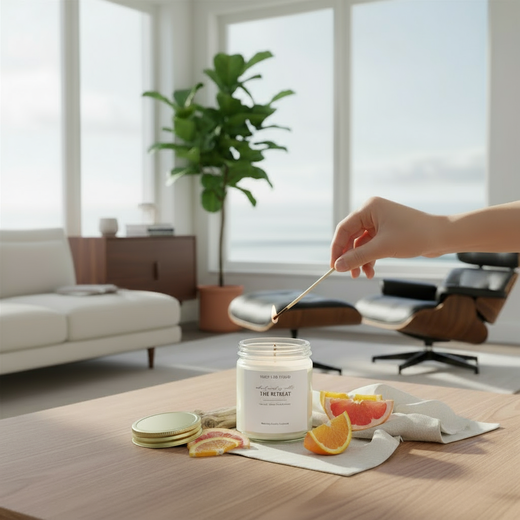 The Retreat candle - lid completely off